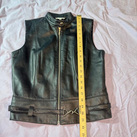CAbi Women's sz Small Black Genuine Leather Zip Vest Grunge Hippie Motorcycle - Picture 7 of 8